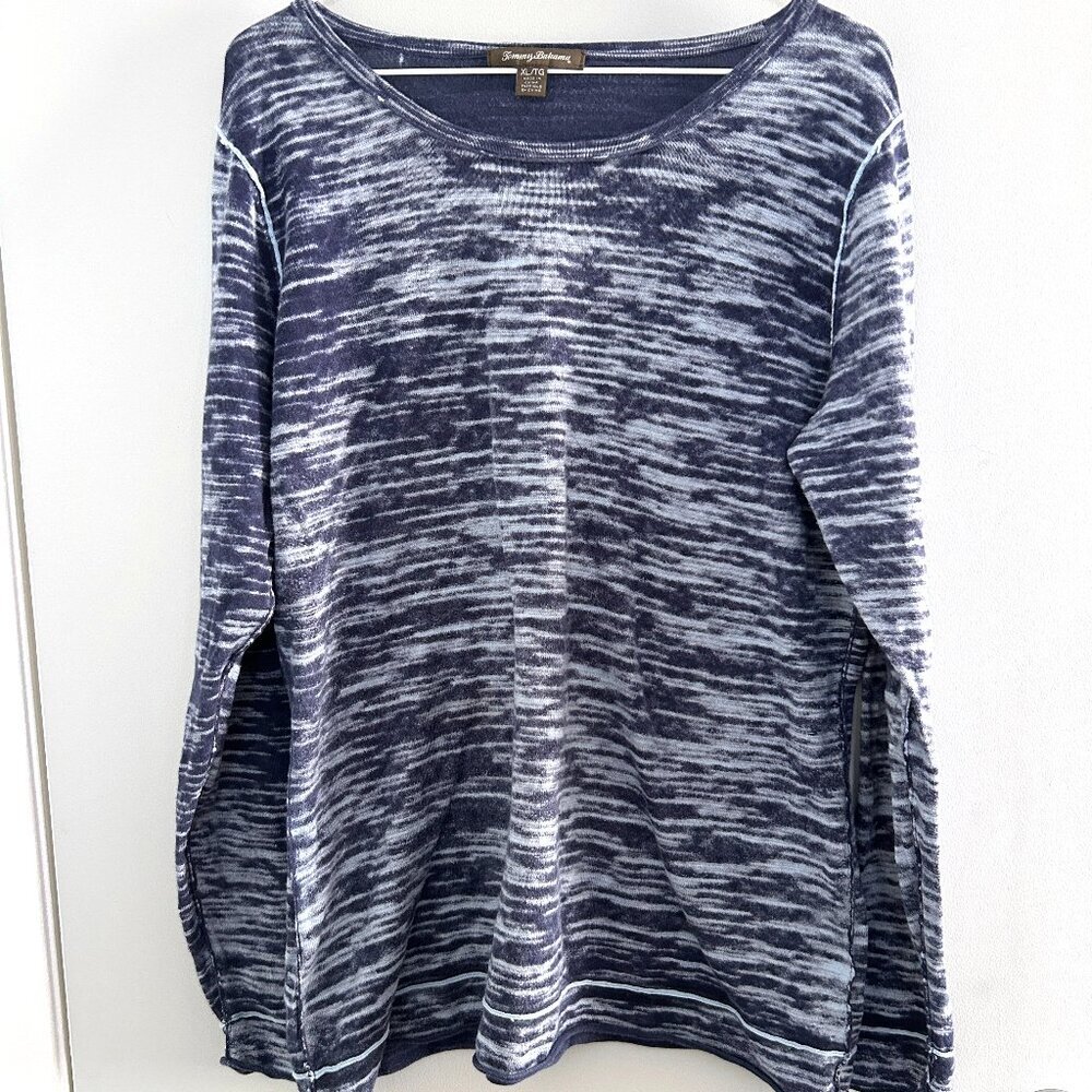Tommy Bahama Space Dye Long Sleeve Top Blue Gray Scoop Neck Knit Women’s XL